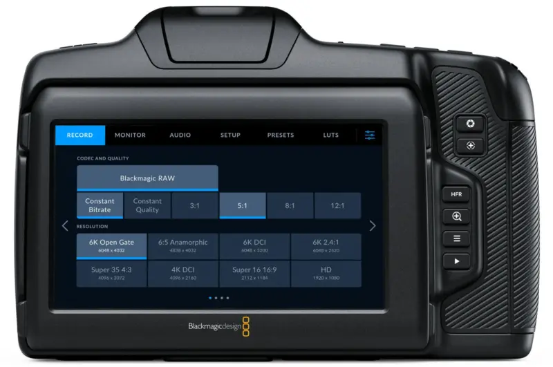 Blackmagic Cinema Camera 6K Menus