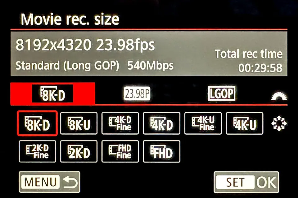 Video Sizes