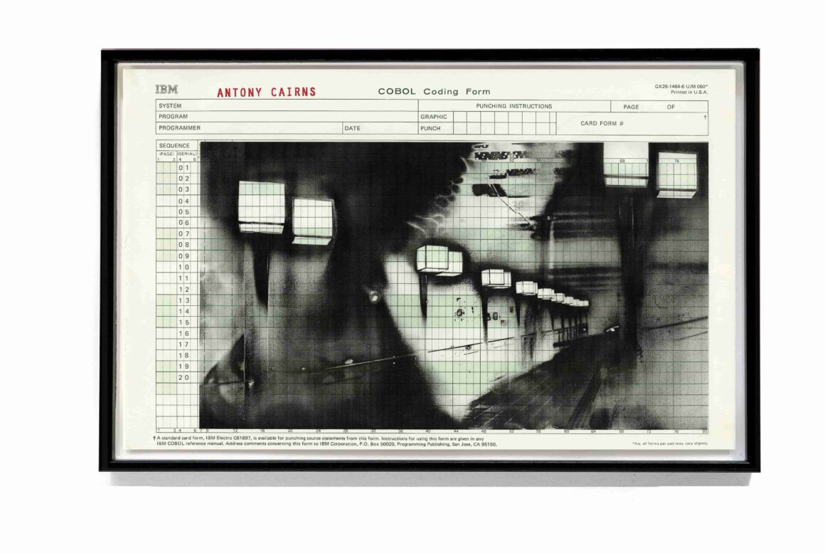 framed TYO4 004 2020 InkJet on Original IBM cobol form. 21.5 cm x 34.2 cm Printed min