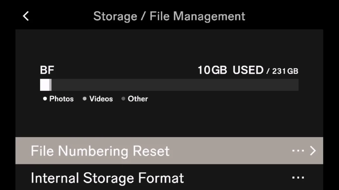 Sigma BF Internal Storage