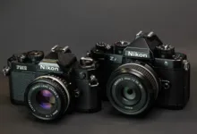 nikon zf sitting next to fm2