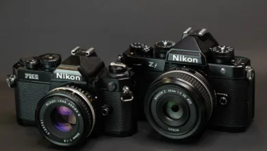 Nikon Z5II vs Nikon Zf 11 nikon zf sitting next to fm2